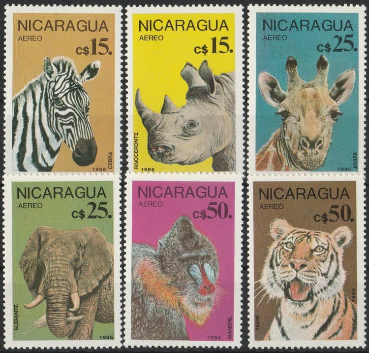 Nicaragua 1986 – 6 kompl ** – Däggdjur